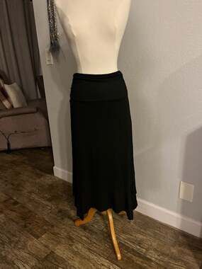 Old Navy Black Maxi Skirt, Flowy Fold-Over Waistband, Size M